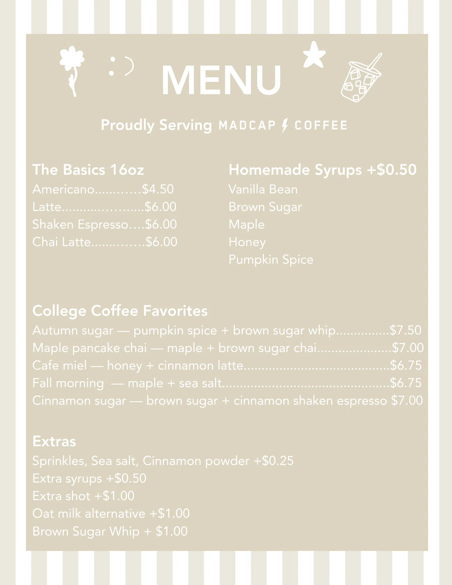 College Coffee Co. menu